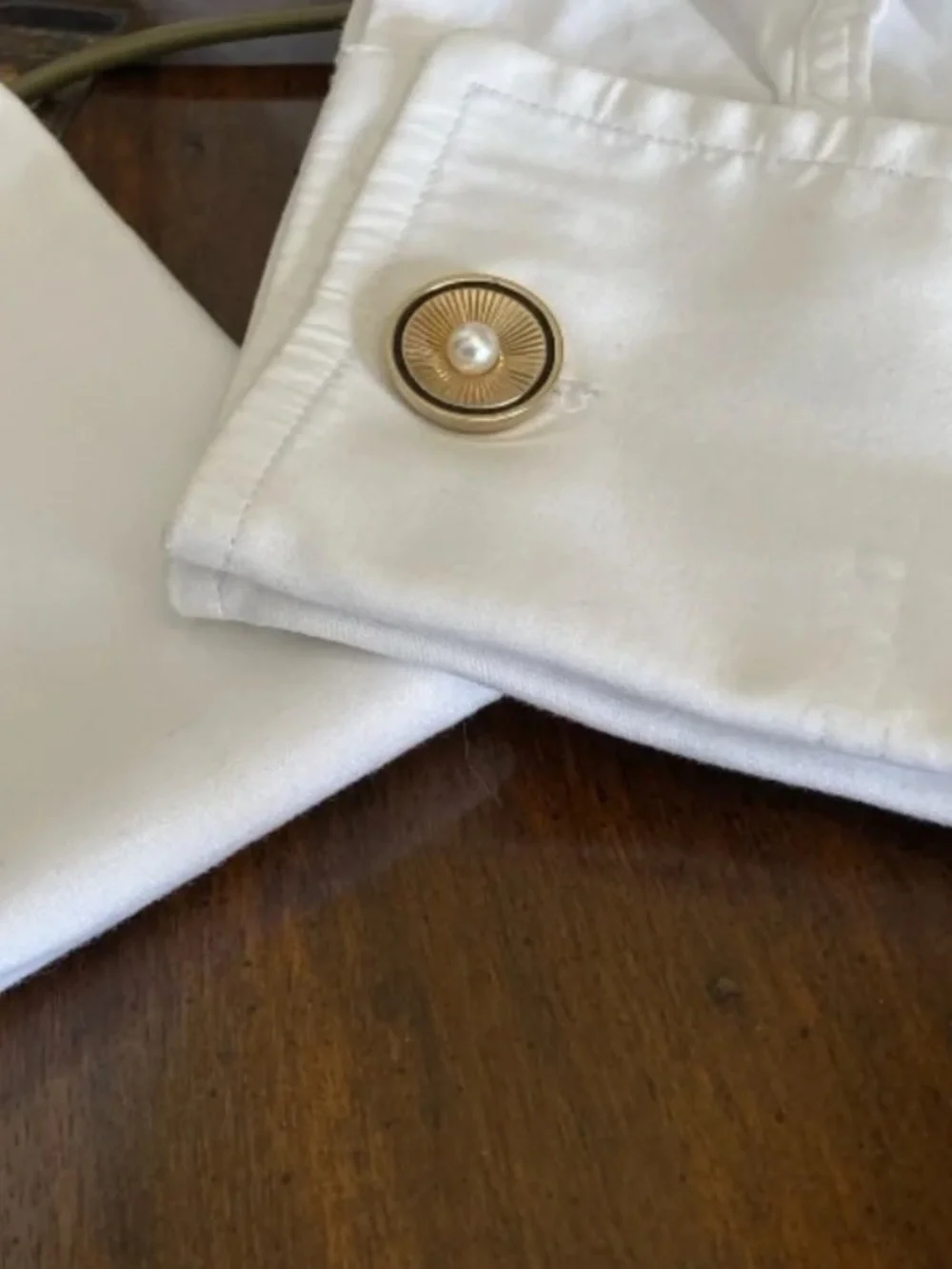 Vintage Anson Pearl Cufflinks Tuxedo Stud Set Gold Tone Formal Wedding Set
